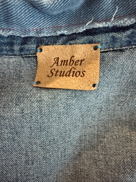 AMBER STUDIOS One Of A Kind Denim Jean Maxi Coat Duster Art To Wear Boho Large - Picture 16 of 16